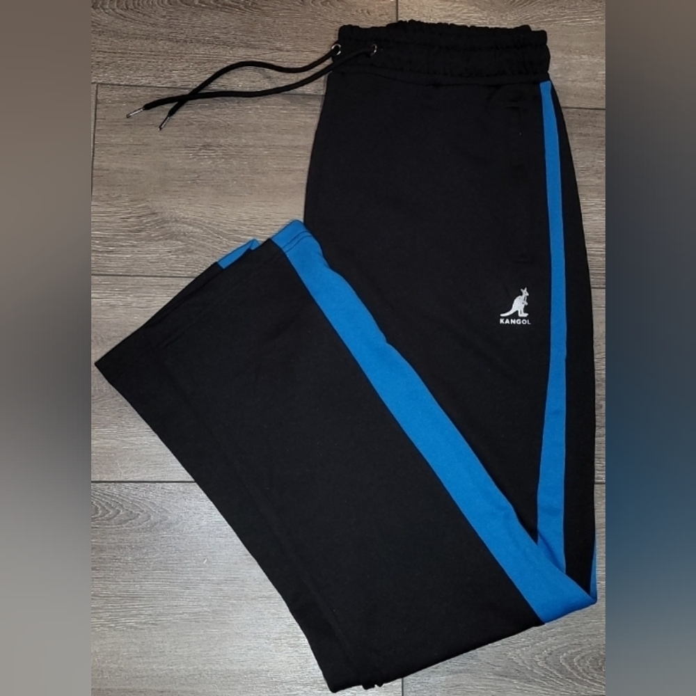 New Kangol Striped Sweat Pants Black and Blue NWT Streetwear, XL